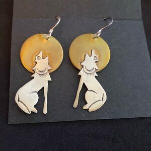925 Silver earrings -wolf/coyote howling at the moon.